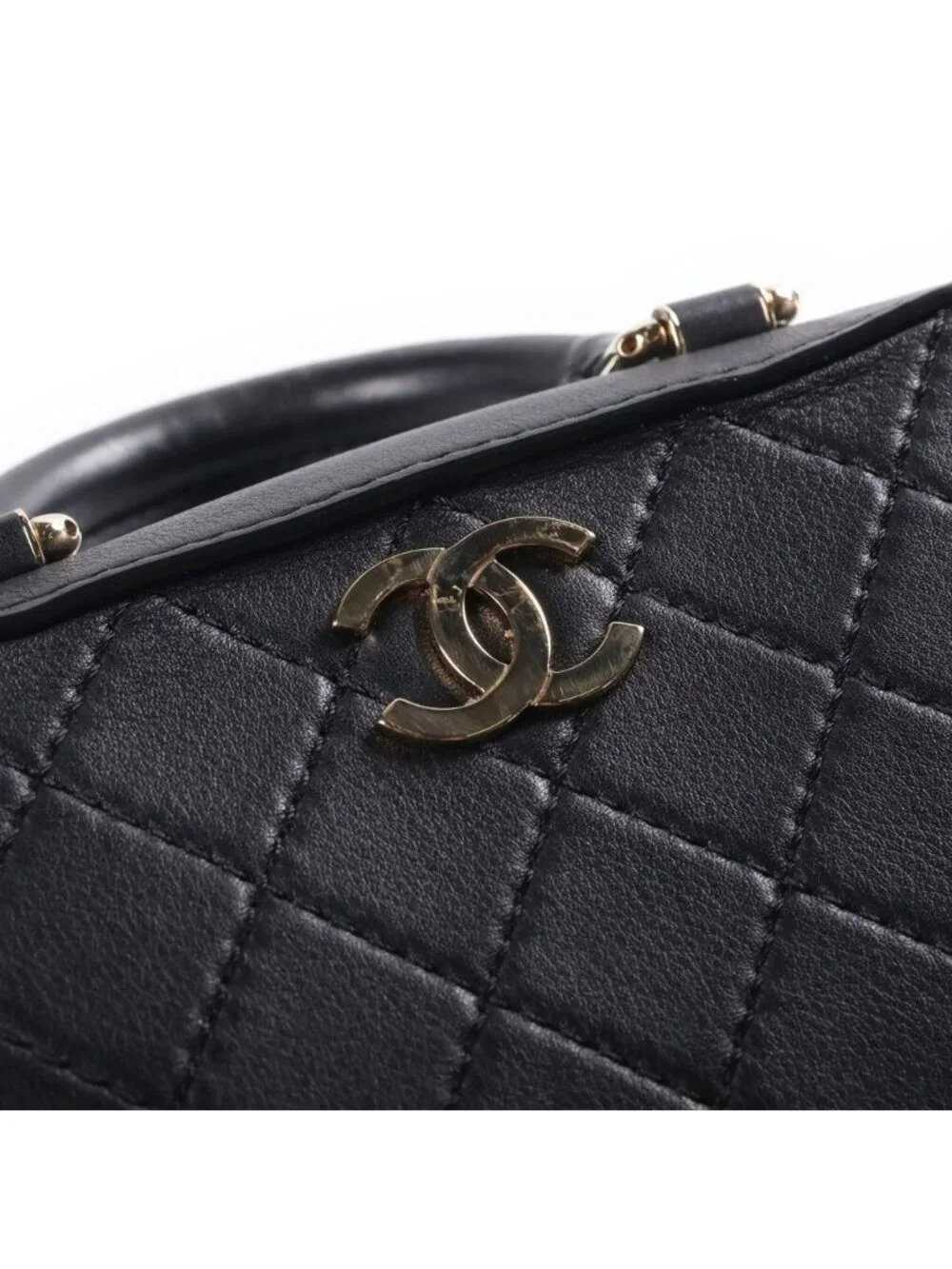 Chanel Quilted Vanity Case 2-Way Shoulder Bag Black Calfskin Gold